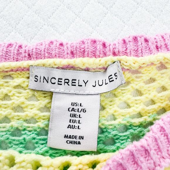 Sincerely Jules Crocheted Color Block Knit Top Size L - Picture 2 of 5